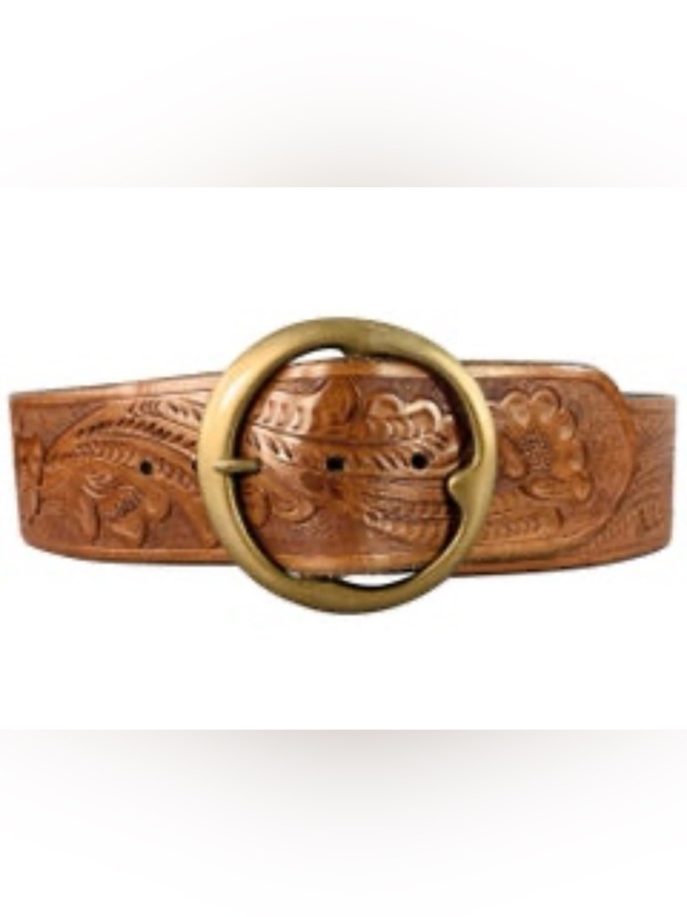 RALPH LAUREN Brown Brass Embossed Leather Belt